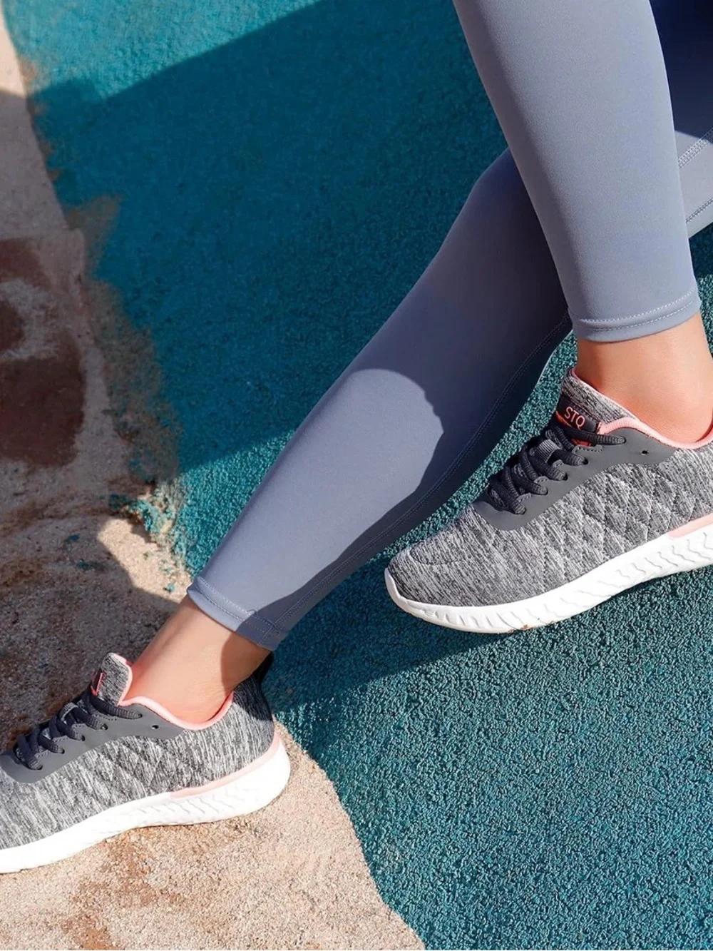 Women's Grey Knit Athletic Sneakers with Pink Lining
